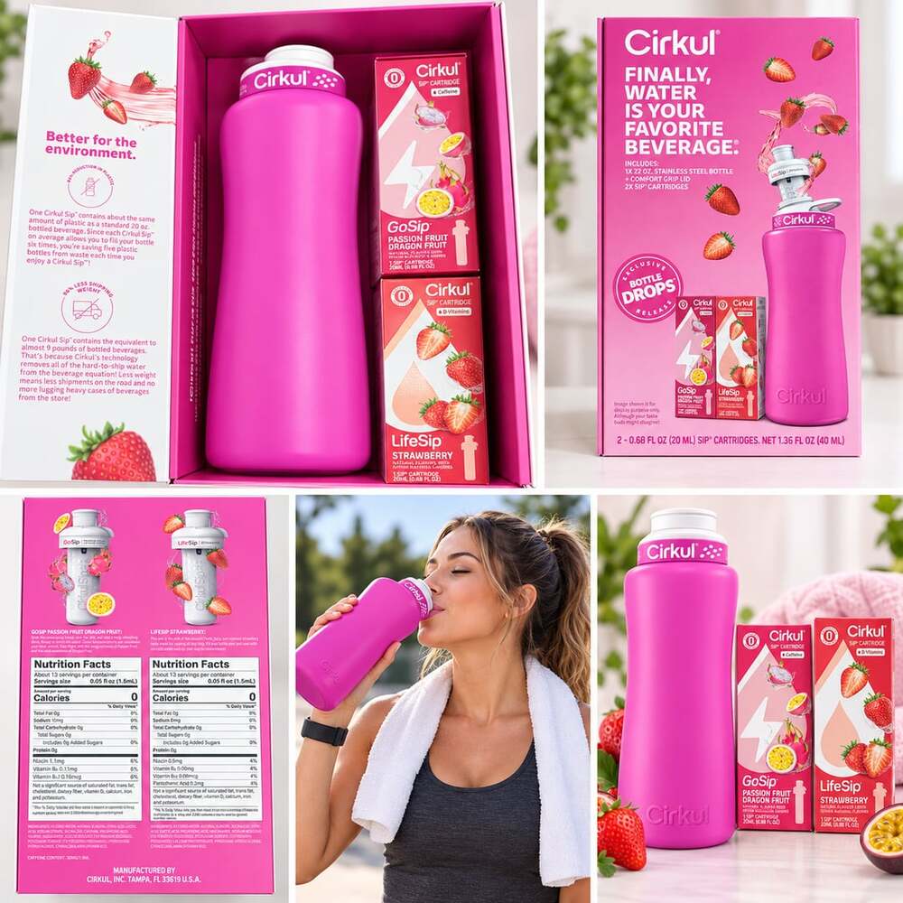 💗 Cirkul Bottle Drops Pink 32oz Stainless Bottle Kit + 2 Sips New